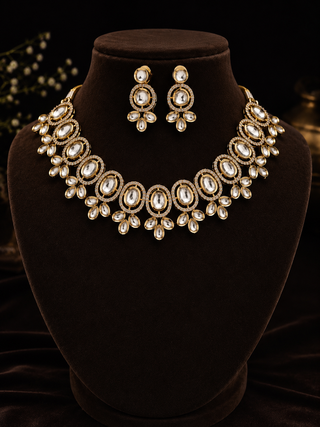 AD polki choker with floral drops