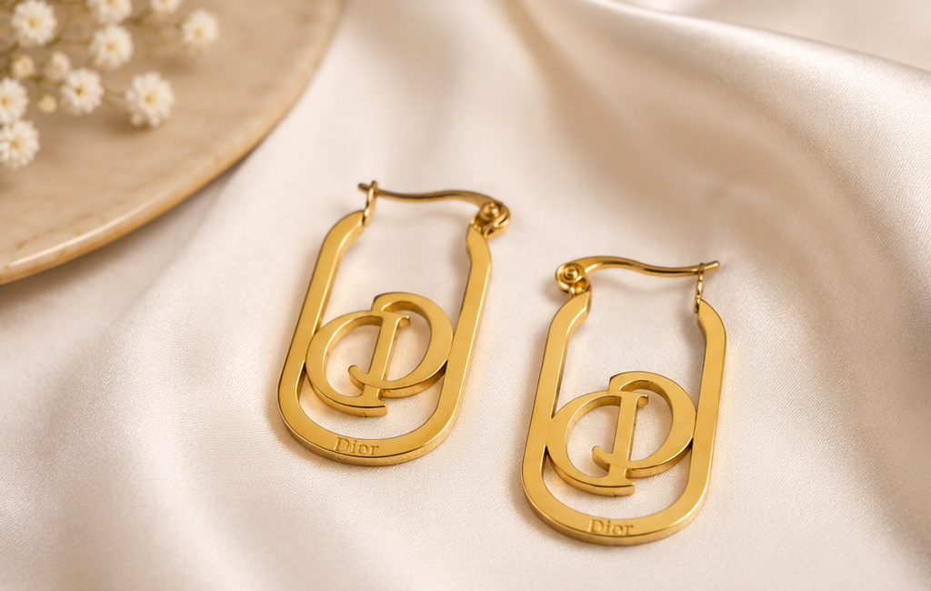 Women's designer-inspired gold monogram link hoop earrings