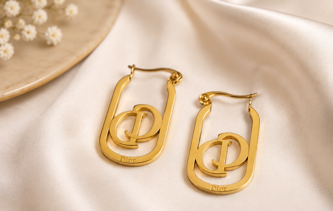 Women's designer-inspired gold monogram link hoop earrings