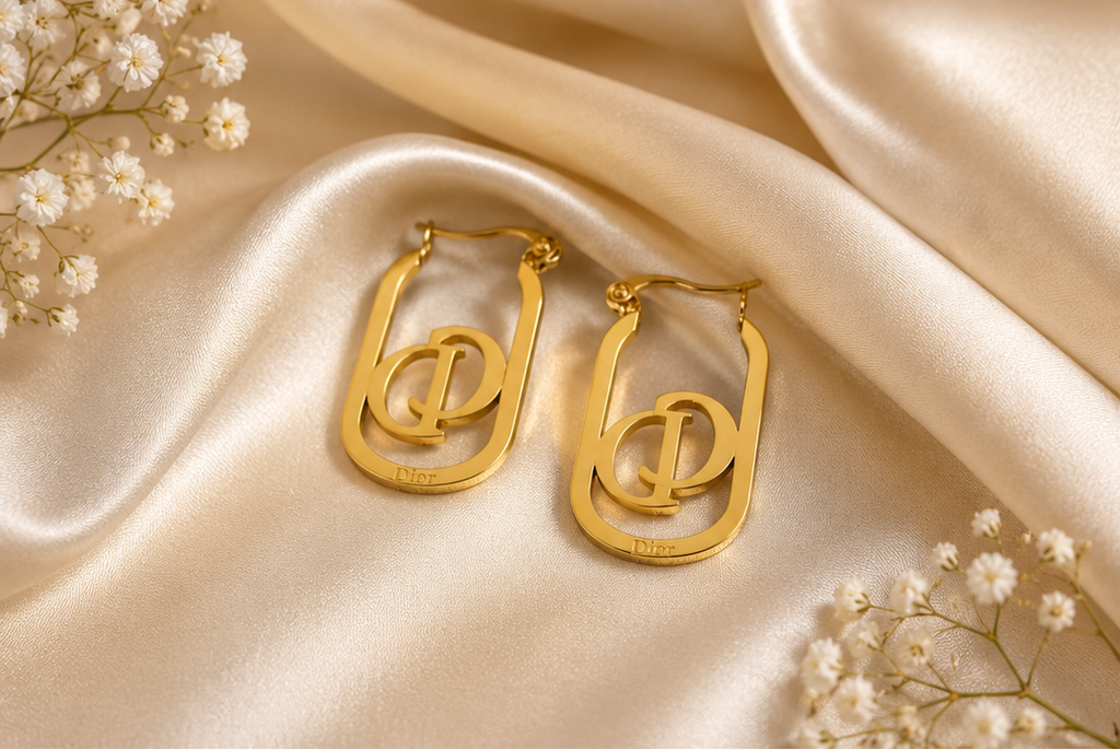 Women's designer-inspired gold monogram link hoop earrings