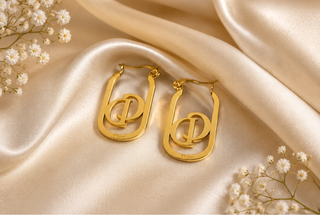 Women's designer-inspired gold monogram link hoop earrings