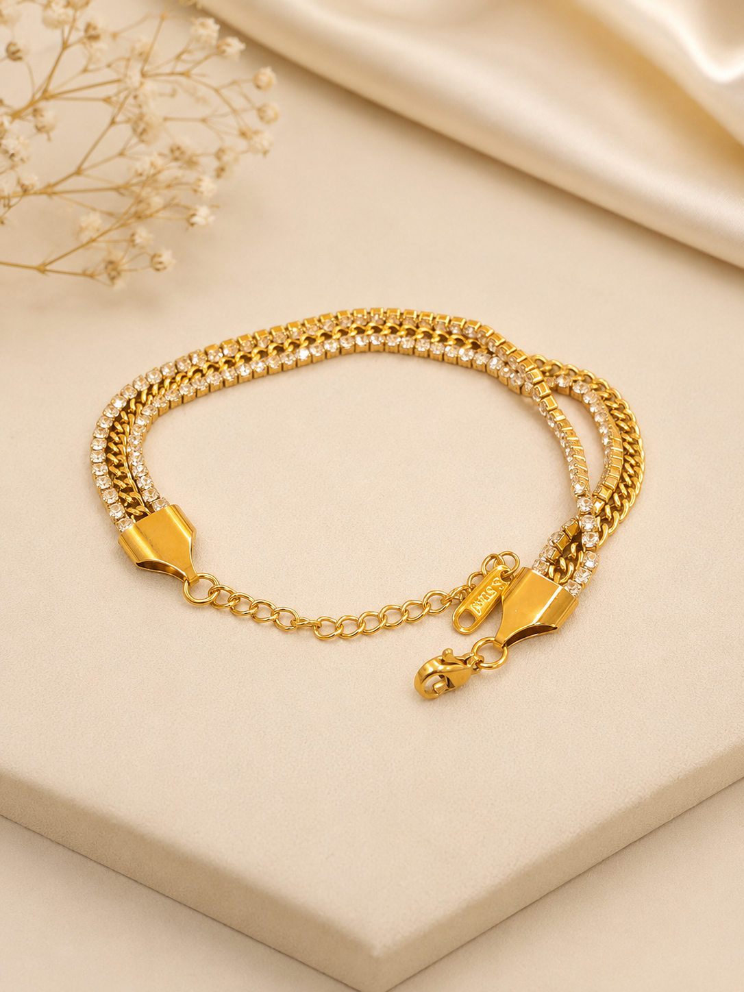 luxurious multi-layered golden crystal bracelet