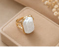 Giant Sculptural Baroque Pearl Molten Gold Statement Ring