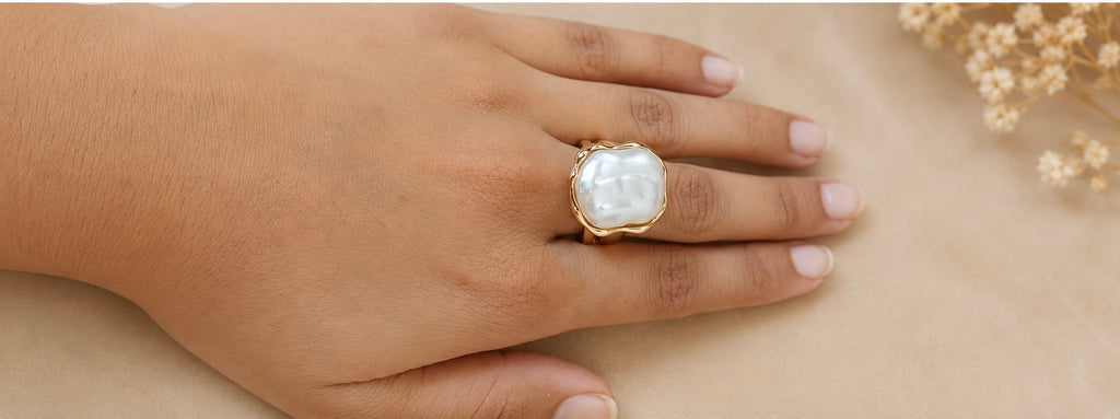 Giant Sculptural Baroque Pearl Molten Gold Statement Ring