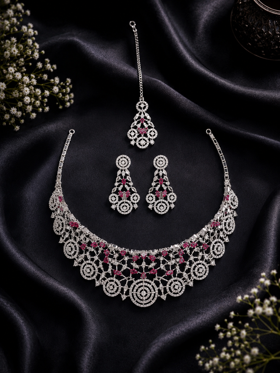 American Diamond and Ruby Choker Set