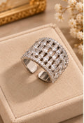 Wide multi-row lattice cocktail ring