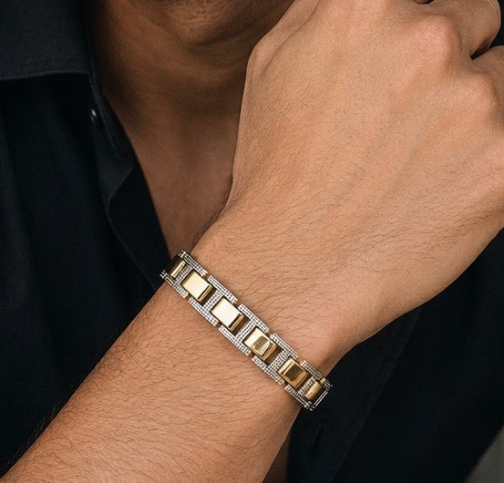 Iced-out two-tone block bracelet