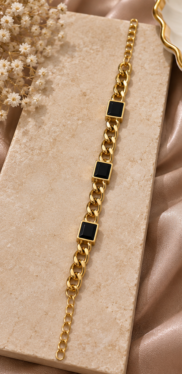 Black square stone cuban link bracelet