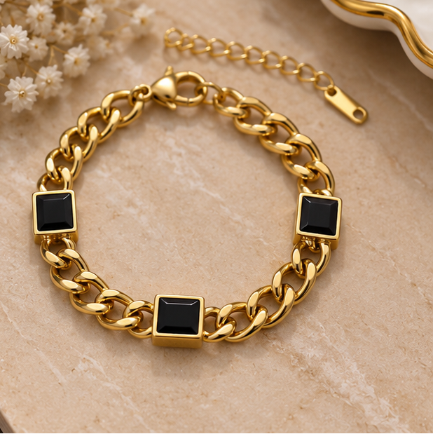 Black square stone cuban link bracelet