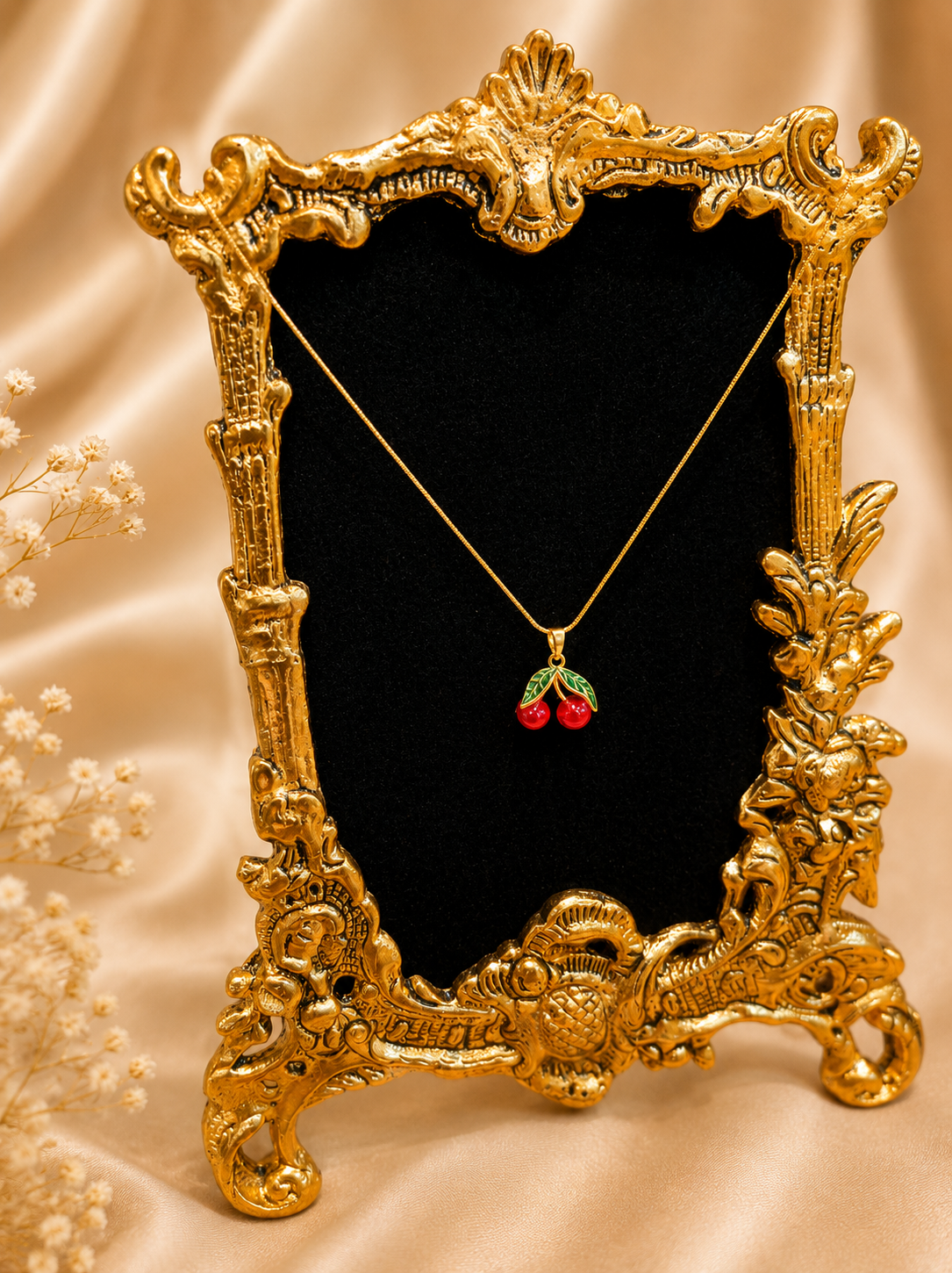 Dainty Enameled Cherry Pendant Necklace