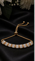 Elegant gold-plated clear baguette crystal drawstring bracelet