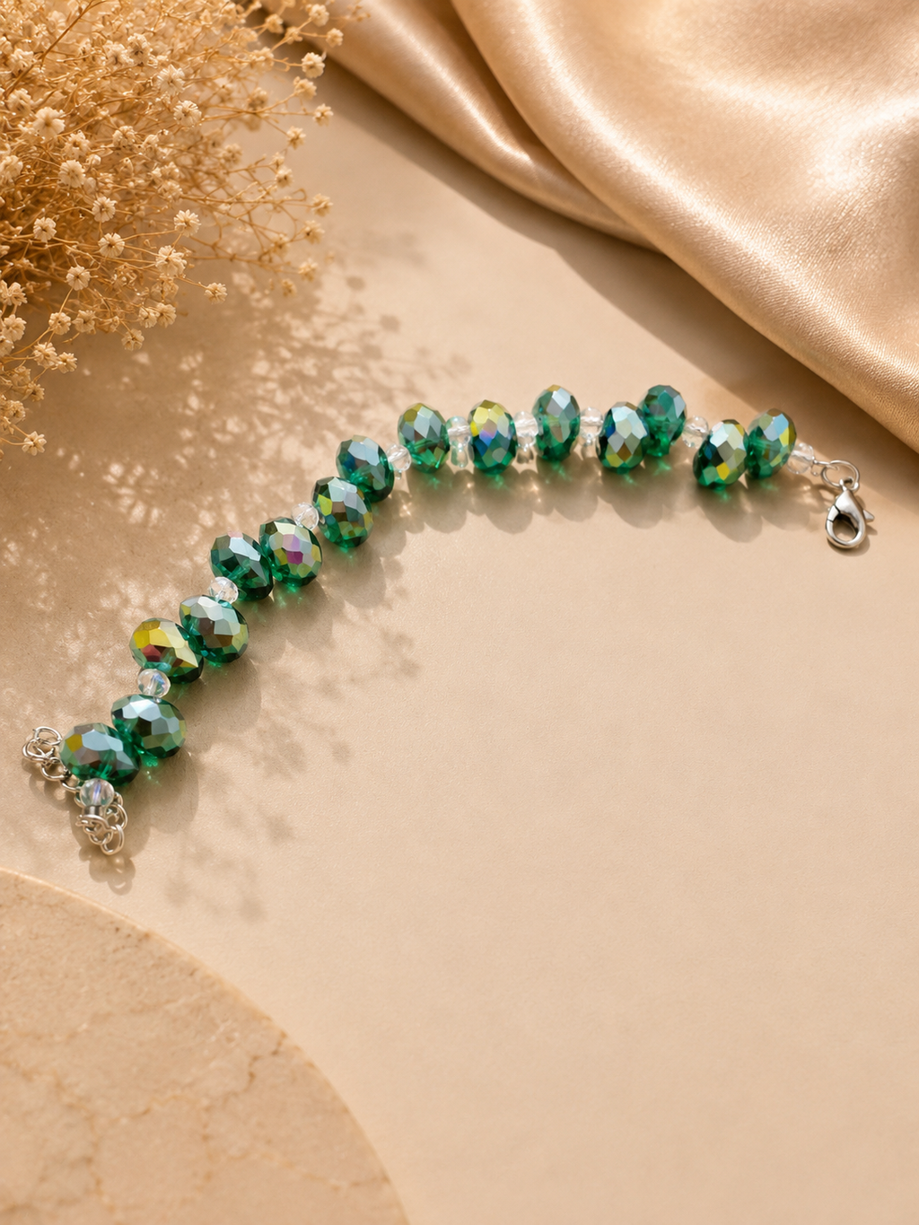 Emerald green faceted crystal bead bracelet