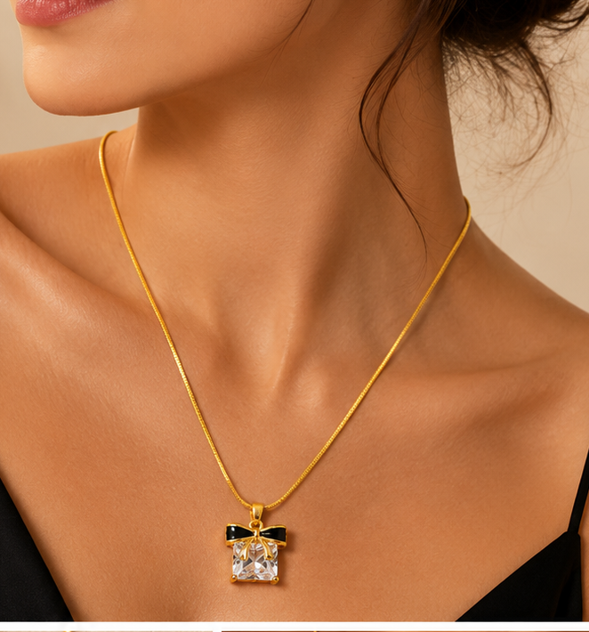 Charming Gift Box Bow Necklace.