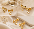 Golden Ribbon Bow Stud Earrings