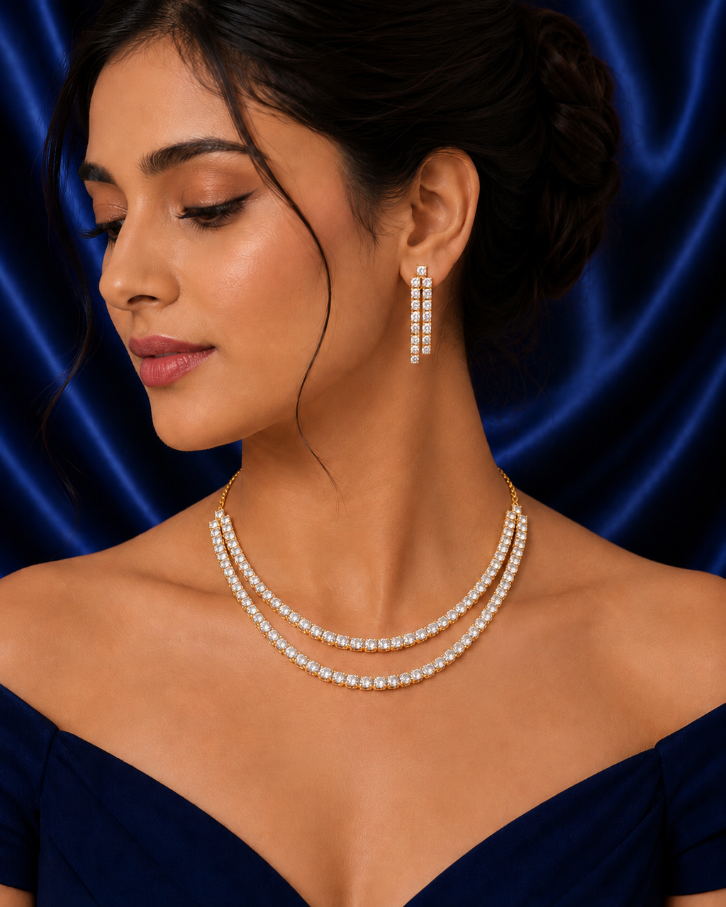 AD Double Line Necklace Set