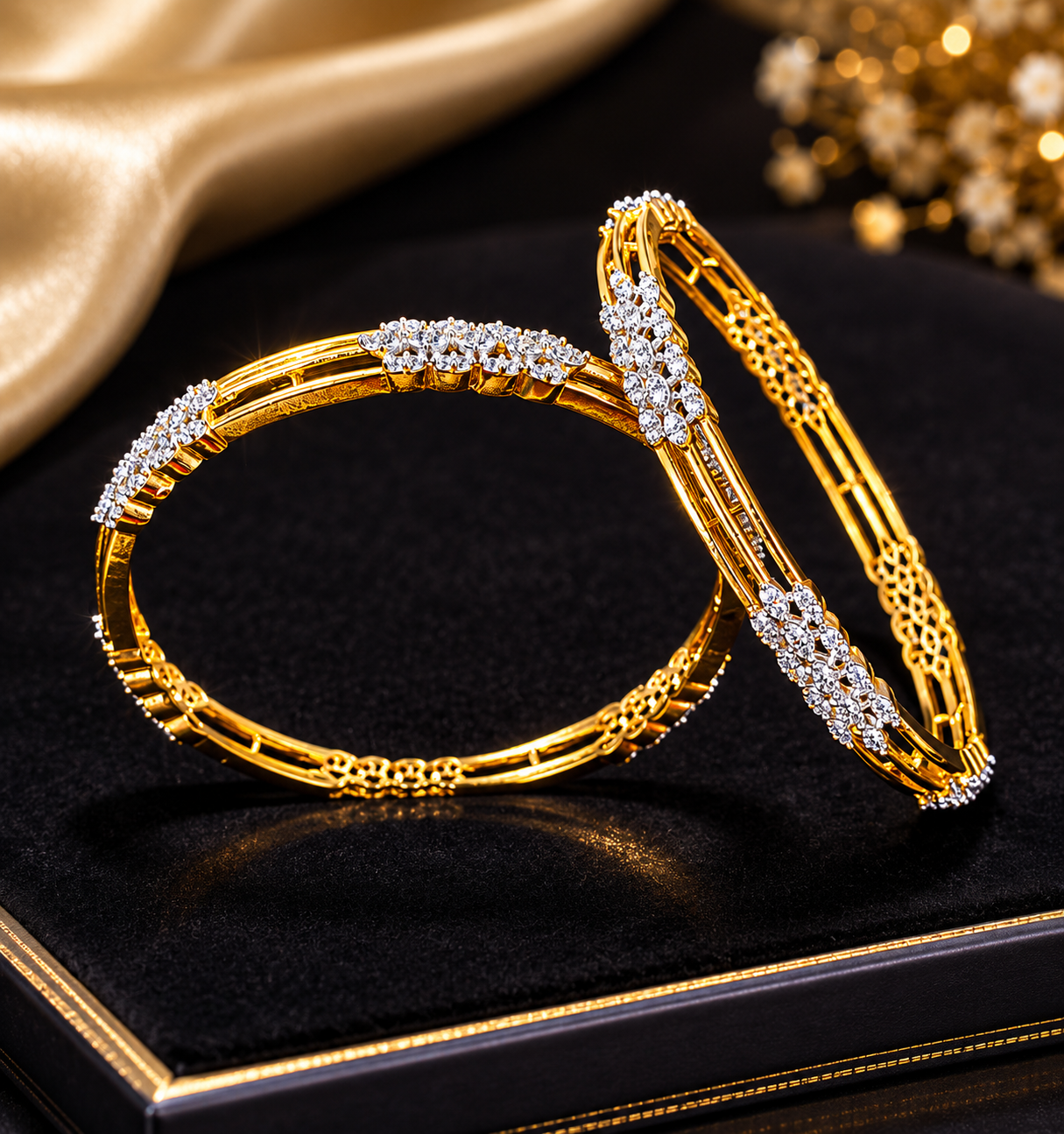Classic Dual-Tone American Diamond Kada Bangle Set