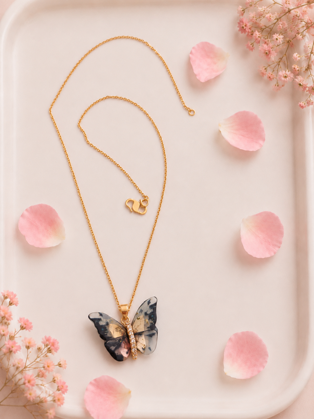 Multicolor Resin Butterfly Pendant Necklace