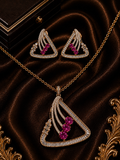 Gold-Plated Triangular  American Diamond Pendant Set