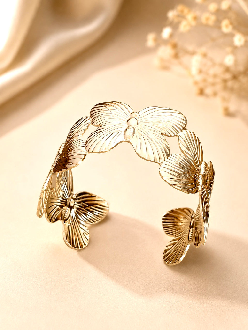 Gold Plated Anti Tarnish Stainless Steel Butterfly Themed Cuff