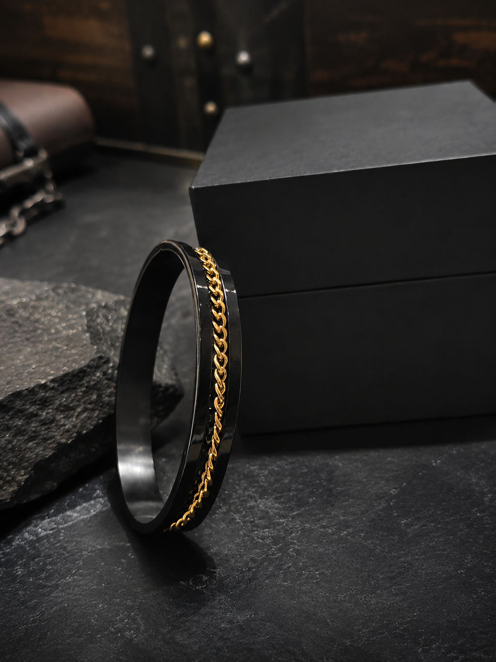 Cuban Chain Inlaid Black Kada Men