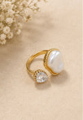Organic Baroque Pearl and Teardrop Crystal Bypass Ring