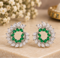 Emerald green and clear marquise leaf spiral open-circle stud earrings
