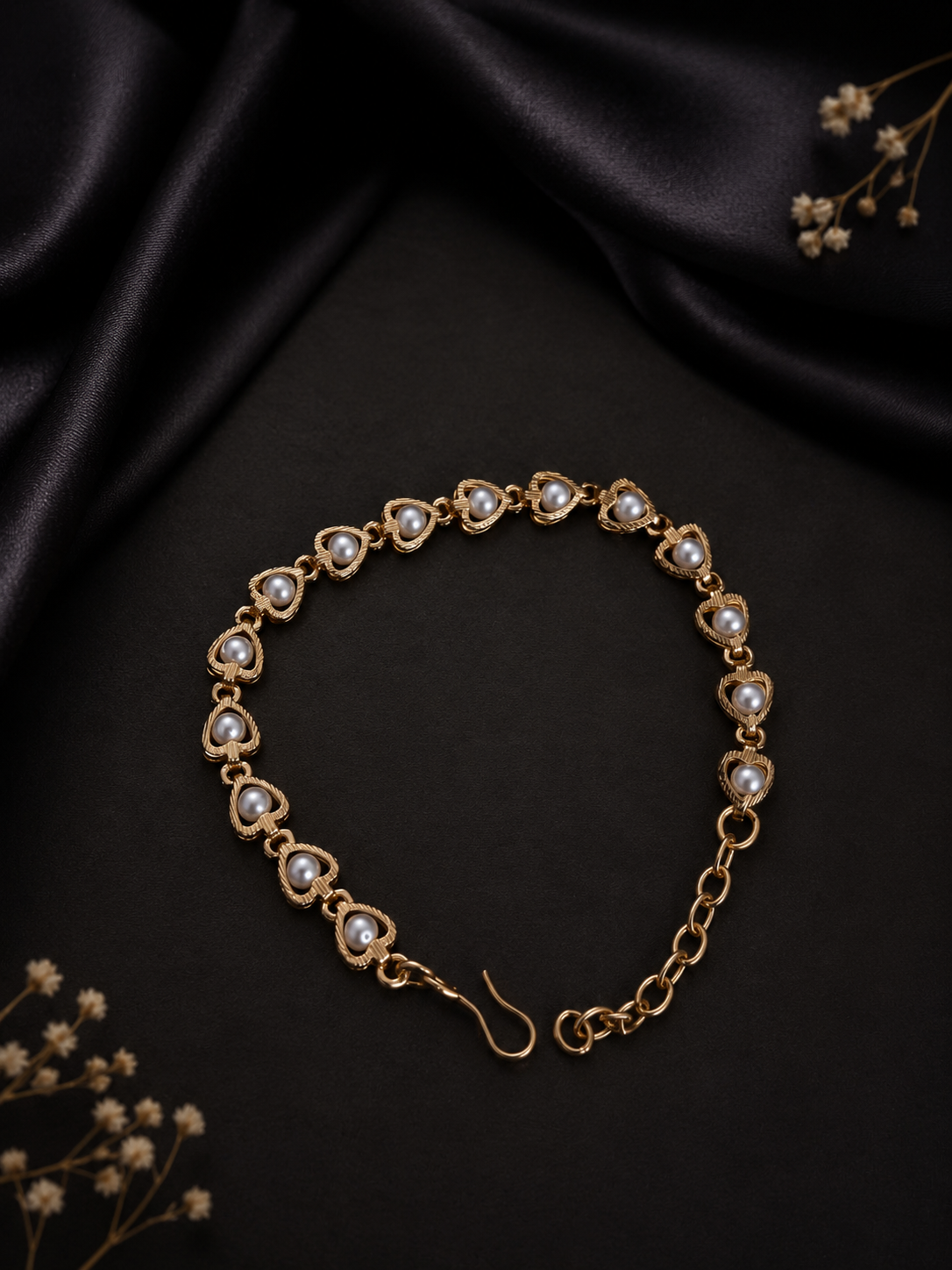 Pearl-accented clover and heart multi-layer bracelet stack