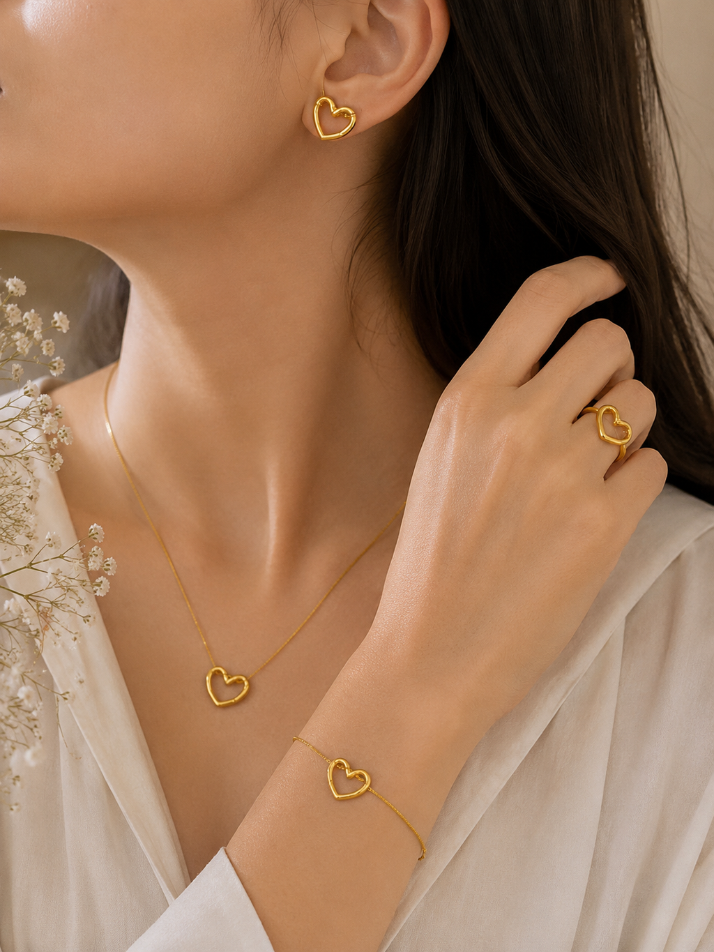Complete Minimalist Interlocking Heart Jewelry Set