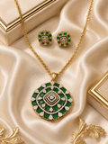 Gold-Plated American Diamond Mandala Pendant Set