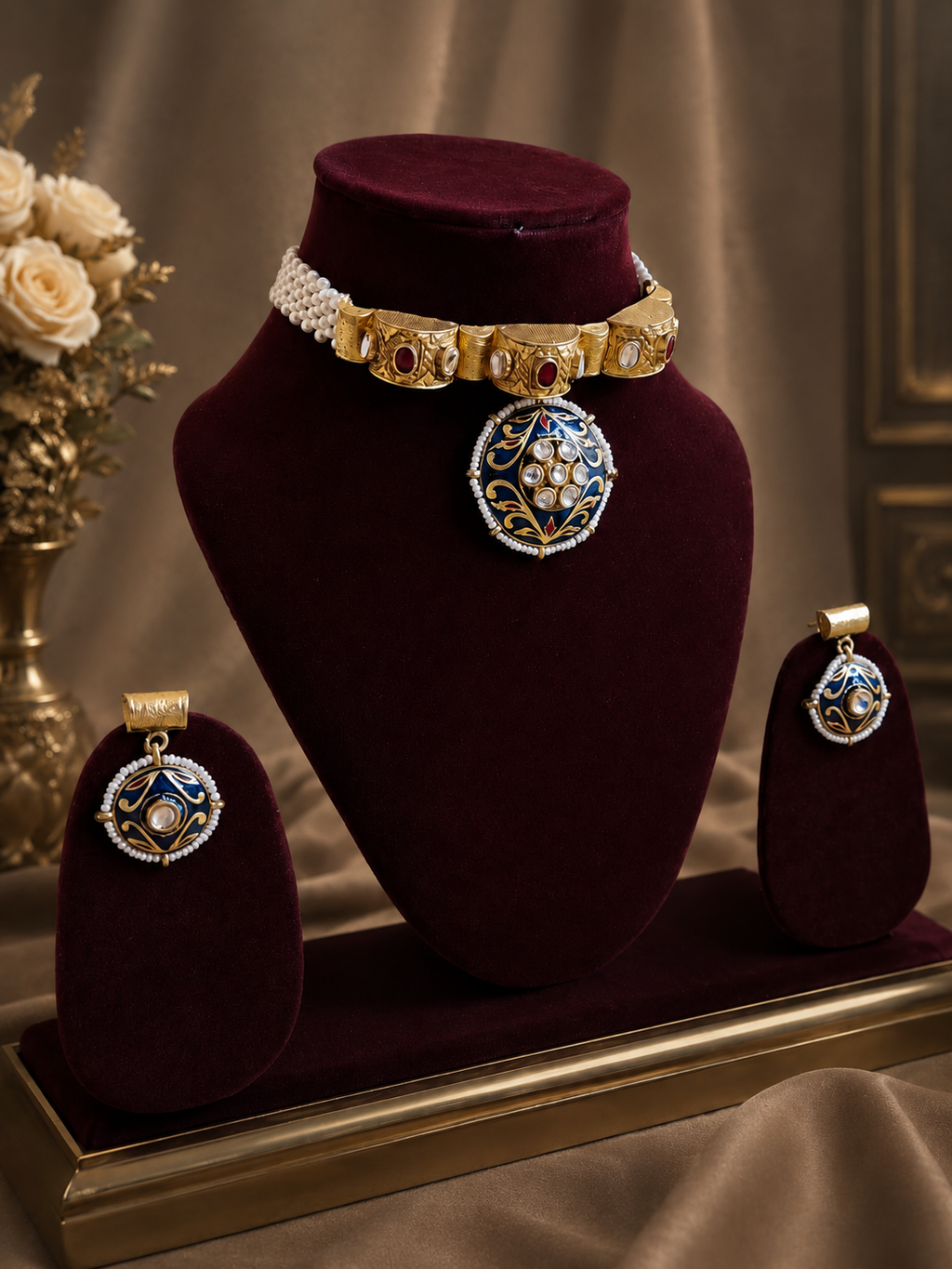 Traditional gold-plated Meenakari and pearl jewelry set