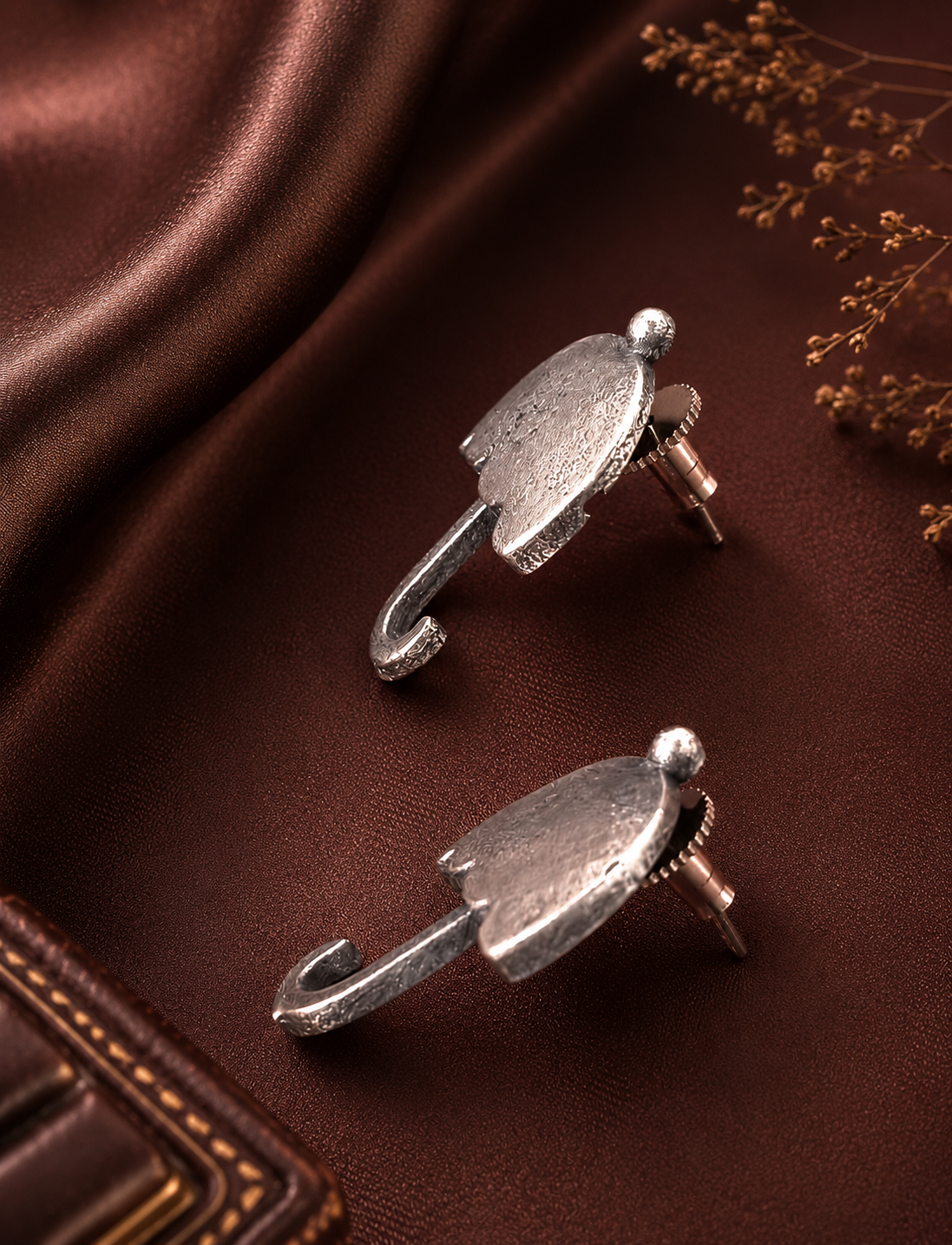 Silver Oxidized Umbrella Stud Earrings