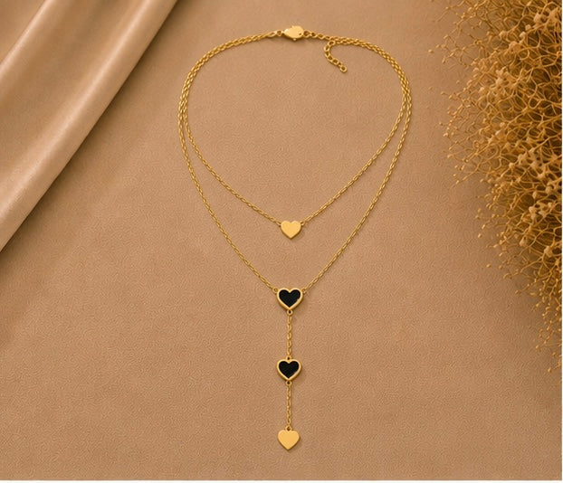 Elegant Double-Layer Multi-Heart Lariat Necklace