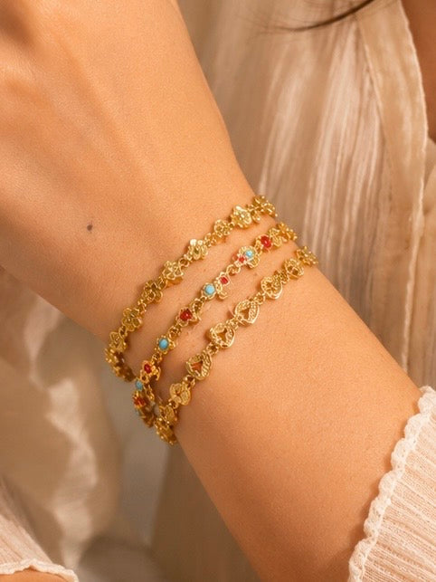 Textured charm multi-layer chain bracelet stack,