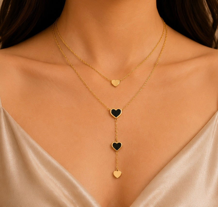 Elegant Double-Layer Multi-Heart Lariat Necklace