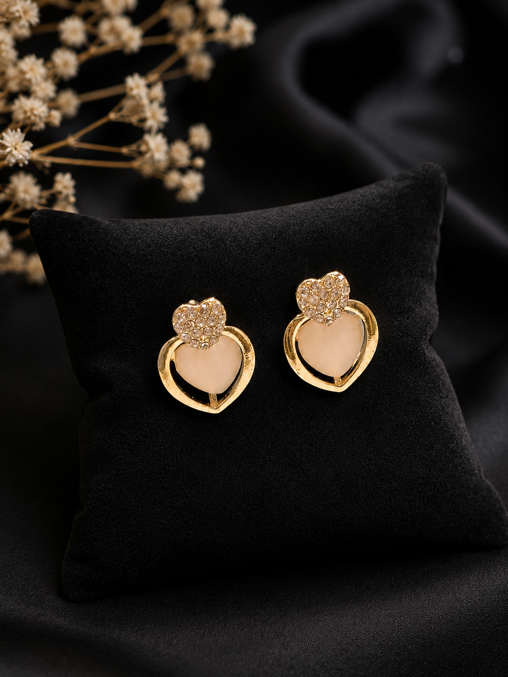 Korean-style double heart stud earrings