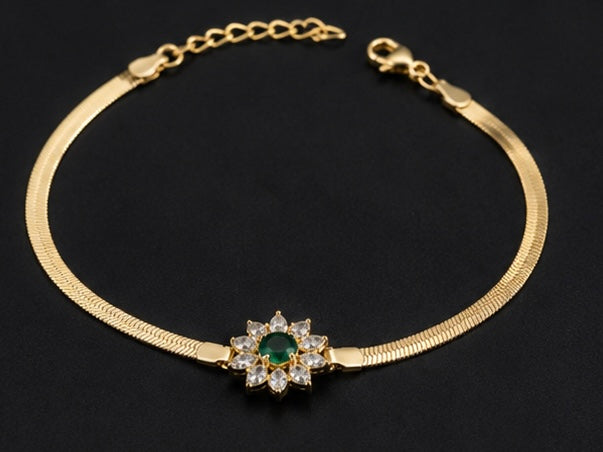 Floral bloom green snake chain bracelet