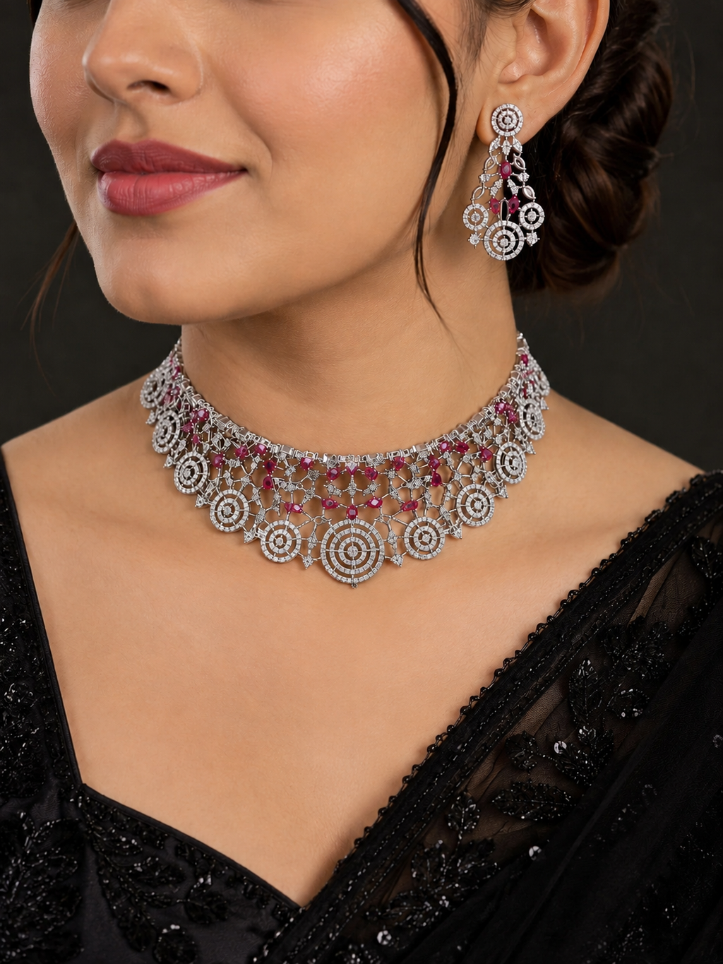 American Diamond and Ruby Choker Set