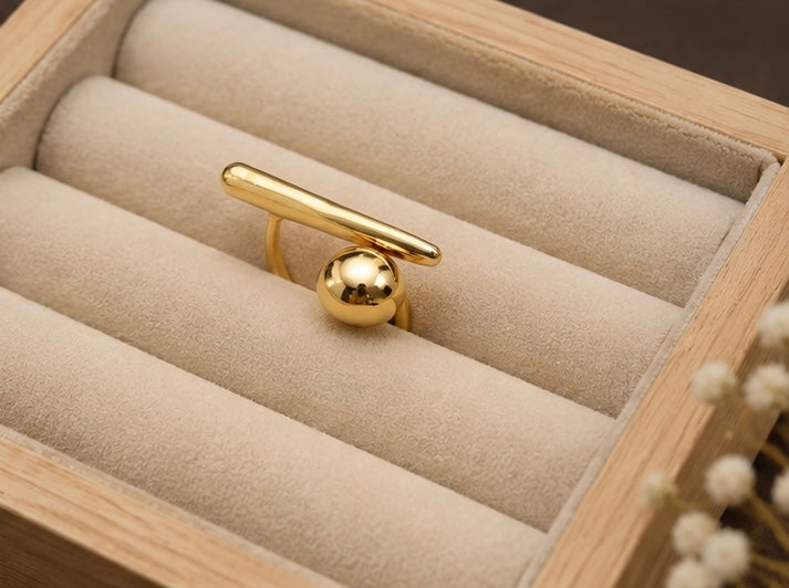 Gold-tone geometric bypass statement ring