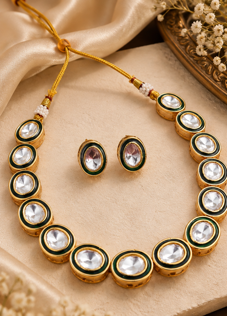 Green Enamel Kundan String Set (big size)