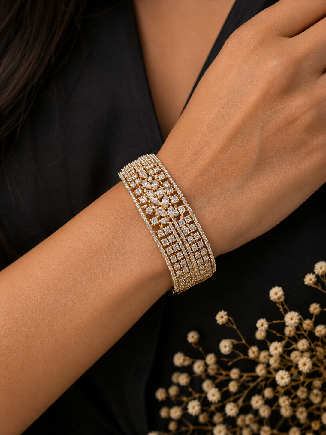 AD regal, wide-profile bridal statement kada bangle