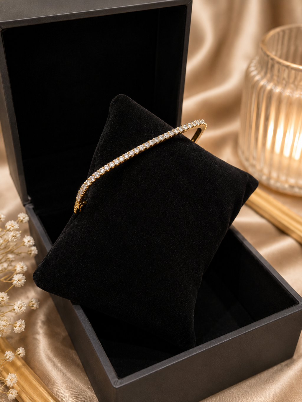 AD square-shaped single-line diamond tennis kada bangle