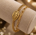 Layered leaf chain statement bracelet