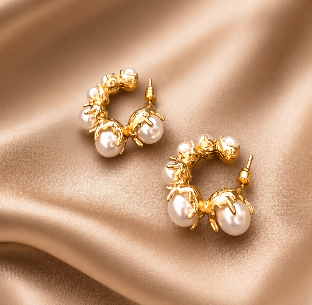 Graduated Pearl C-Shaped Hoop Earrings