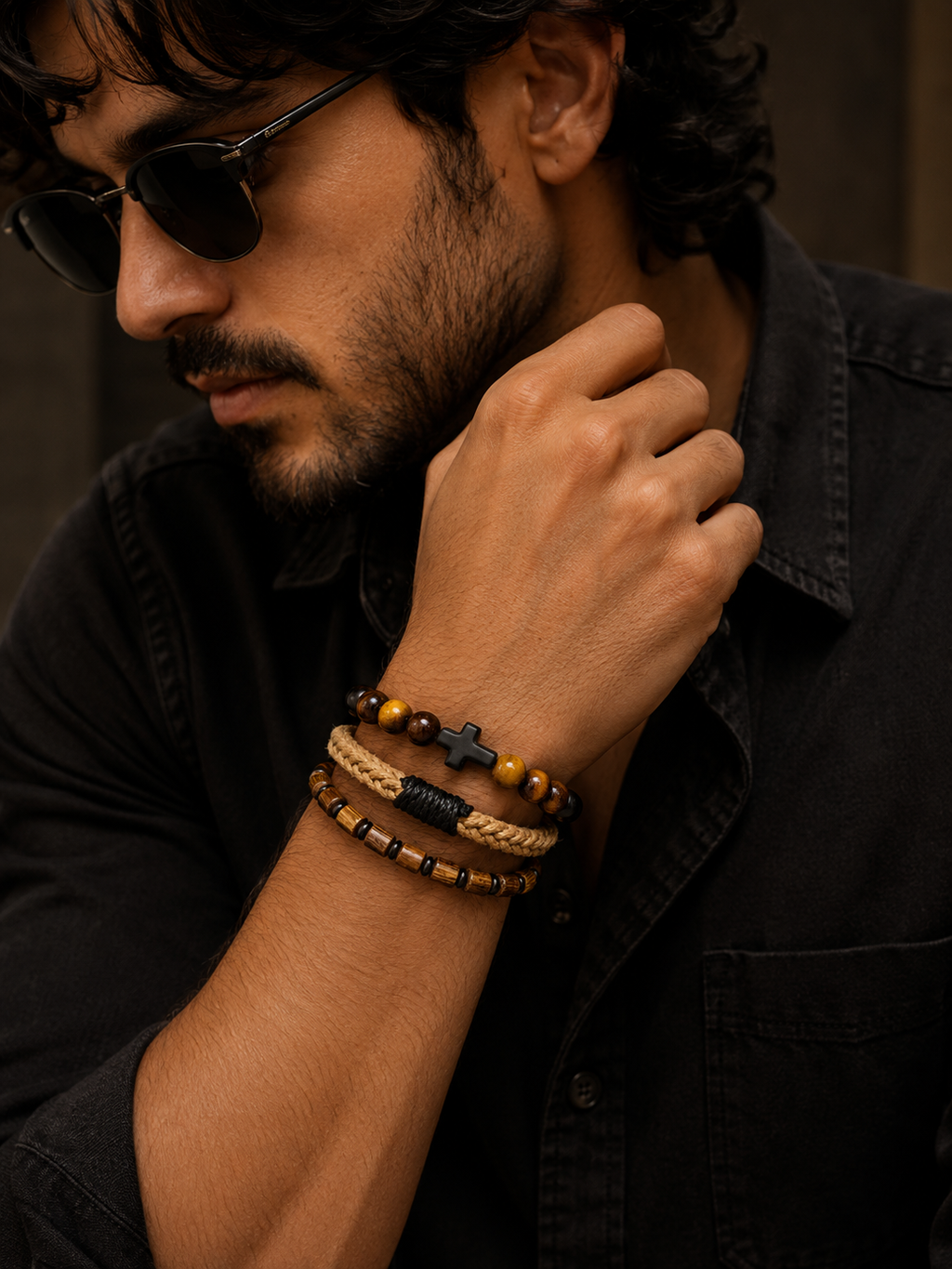 Men's Multi-Layer Earth Tone Bracelet Set