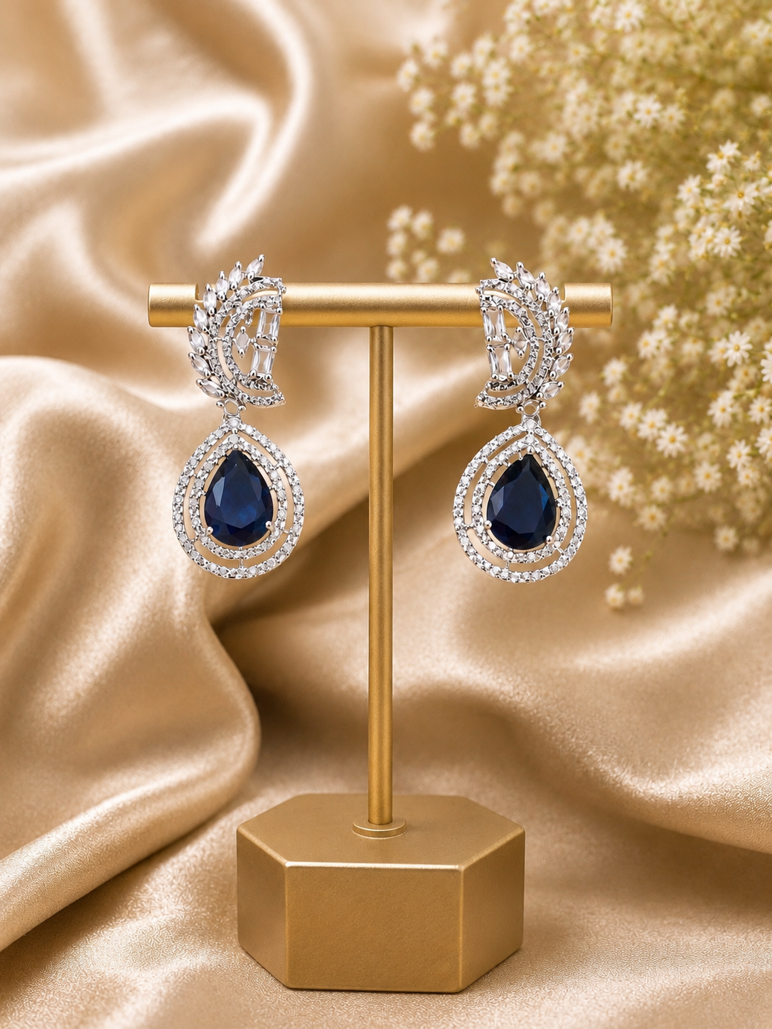 AD Royal blue crystal teardrop dangle earrings
