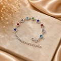 Multicolor square bezel-set crystal silver chain bracelet