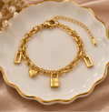 Layered padlock and heart charm bracelet