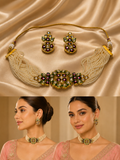 Polki flower shape choker with mini pearl strands