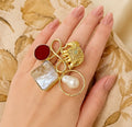 Gold-Plated Baroque Pearl and Mother-of-Pearl Elephant Ring