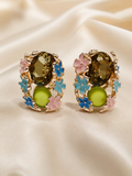 Olive and enamel floral cluster stud earrings